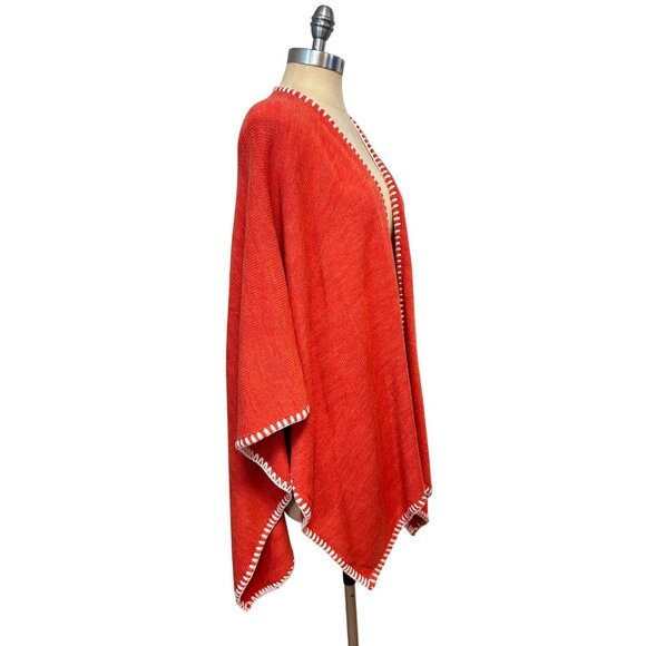 Mer Sea Womens Coral/Paprika Open Front Poncho Wrap With Contrast Stitching OS - Picture 2 of 5